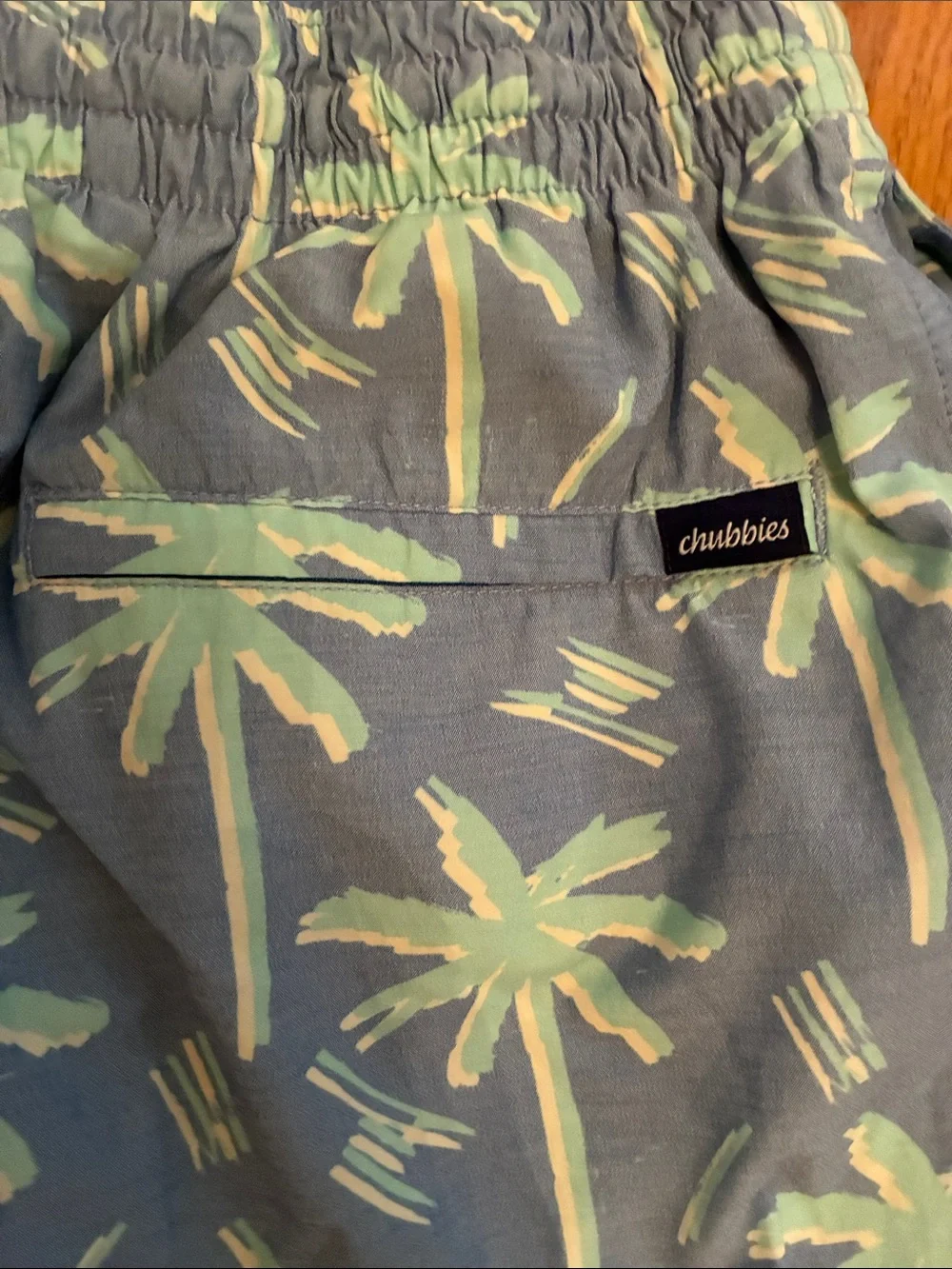 Chubbies Palm Tree Swim Trunks (Light Blue & Mint Green)
